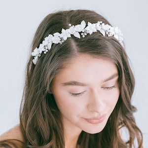 Bridal Flower Headband: White Floral Pearl Hair Vine