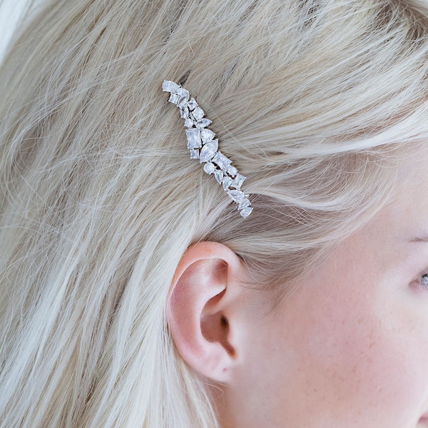 Crystal Clip, Bridal Side Hair Clip, Wedding Silver Headpiece, Bridesmaid Hairpiece, Shiny Hair Clip, Rhinestone Hair Piece, "Hebe"