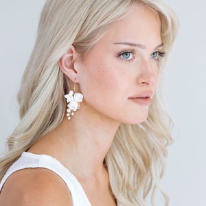 Rosebud Clay Floral Earrings, Bridal Flower Jewelry, Wedding Flower Earrings, Wedding Jewelry, Bridal Dangle Earrings, &quot;Clementine&quot;