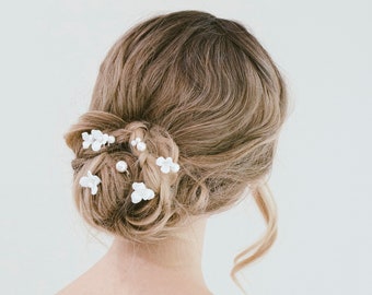 Conjunto de alfileres de pelo de flor de perla nupcial, alfileres de flores de novia, accesorios para el cabello de niña de flores, alfileres de flores de boda, alfileres de pelo florales, "Raelynn"