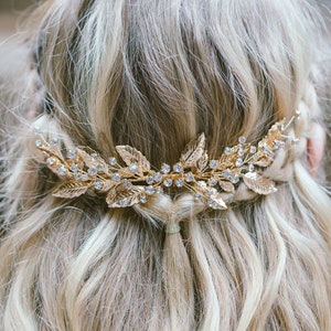 Wedding Gold Leaf Bridal Hair Comb, Crystal Leaf Hair Comb, Grecian Hair Accessories, Wedding Leaf Comb, “Malena&quot;