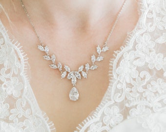 Bridal CZ Jewelry Set, Bridal Necklace, Bridal Earrings, Rhinestone Necklace, CZ Wedding Jewelry Set, Bridal Jewelry, "Capucine"