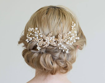 Gold Hair Comb, Gold or Silver Hair Vine, Rose gold hair vine, Gold headpiece, Gold leaf comb, Rose gold comb, "Nova"