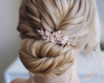 Rose Gold Hair Comb, Gold Leaf Hair Comb, Floral Hair Comb, Rose Gold headpiece, Bridal hair comb, RosyroseStudio, "Hope"