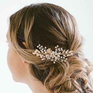 Bridal Flower Hair Comb, Bridal Side Comb, Floral Hair Comb, Rose Gold Hair Comb, &quot;Victoria&quot;