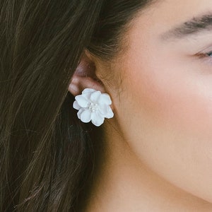 Floral Stud Earrings, Bridal Flower Stud Earrings, Lightweight Wedding Earrings, Clay Flower Earrings, Bridesmaid Flower Earrings, &quot;Zen&quot;
