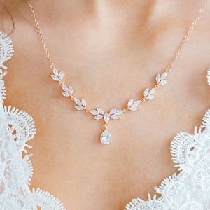 Bridal Simple Necklace, Bridal Crystal Necklace, Rhinestone Necklace, CZ Wedding Jewelry Set, Bridal Jewelry, Heather image 1