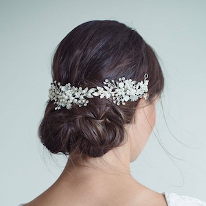 Bridal Hair Vine Silver or Gold with Pearls and Leaves,  Gold hair vine, Bridal wreath,  Bridal Crown, Leaf hair vine, Flower Vine, &quot;Laila&quot;