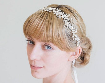 Bridal Headband, Bridal Hair Vine, Silver hair vine,  Floral crown, Bride Hair Accessories, Crystal hair vine, Floral hair vine, "Theresa"