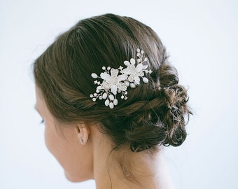 Floral Bridal Hair Comb, Bridal Hair Comb, Flower Hair Comb, Bridal Flower Comb, Wedding Back Comb, Bridal Side Comb, "Elena"