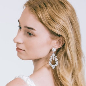 Bridal Crystal Drop Dangle Wedding Earrings, Crystal Floral Earrings, Wedding Earrings, Rhinestone Earrings, Chandelier Earrings, &quot;Cora&quot;