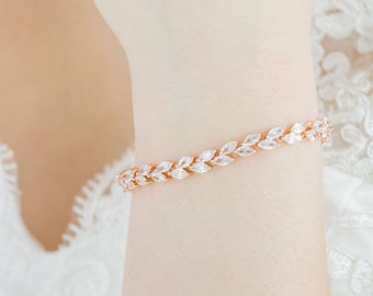 Bridal Jewelry Rose Gold Bracelet Gift Set, Crystal Wedding Jewelry Set, Bridesmaid CZ Jewelry Set, Rose Gold Bracelet, &quot;Stella&quot;