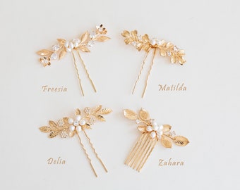 Gold Bridal Hair Pins, Leaf Hair Pins, Bridal Side Pins, Grecian Leaf Hair Pins, BOHO Wedding Hair Pins, "Vintage Pins"