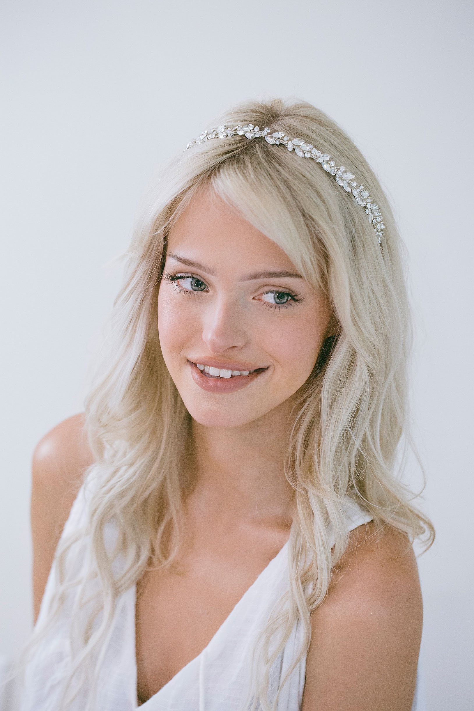 Bridal Crystal Thin Headband, Silver Gold Headband, Silver  display picture 3