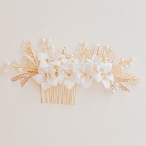 Bridal Floral Hair Comb, Ivory Flower Hair Comb, Bridal Hair Flower, Flower Hair Vine, White Flower Comb, Gold Flower Hair Comb, Camellia image 6