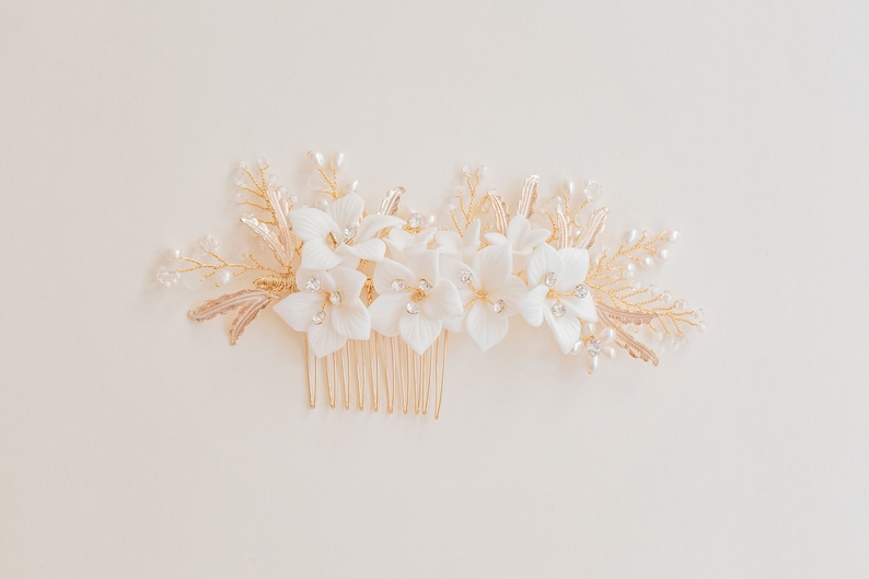 Bridal Floral Hair Comb, Ivory Flower Hair Comb, Bridal Hair Flower, Flower Hair Vine, White Flower Comb, Gold Flower Hair Comb, Camellia image 6