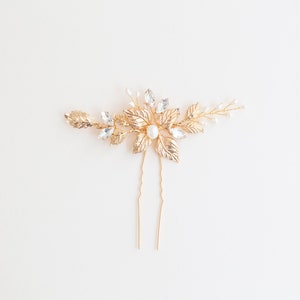 Bridal Gold Leaf Crystal Hair Pins Gold Leaf Hair Pins Gold Hair Pins Floral Hair Pins Bridesmaid Hair Pins, Zelda zdjęcie 10