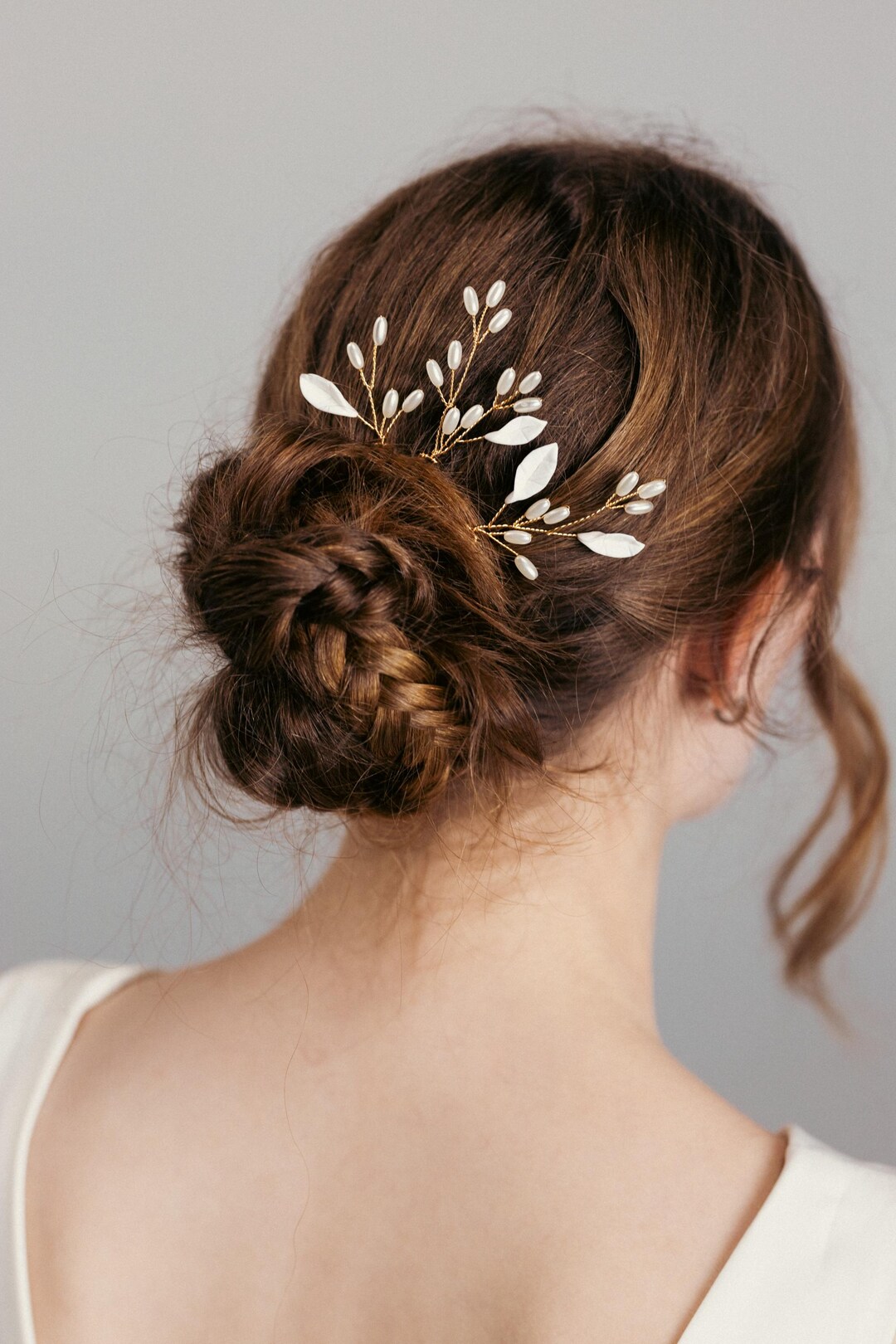 Gold Leaf Bridal Hair Pins: Ivory Pearl Wedding Hairpiece - Etsy