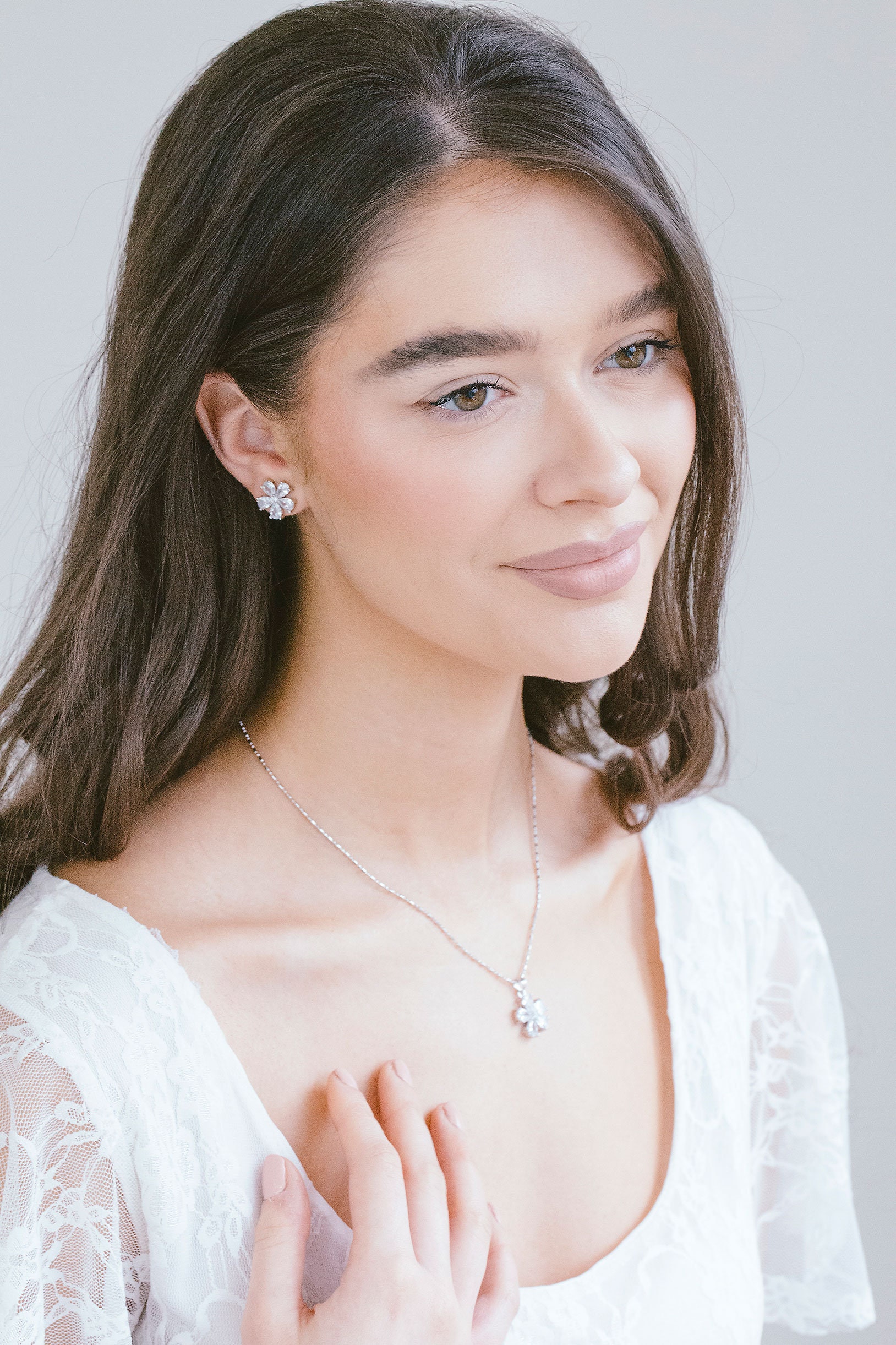 フラワーガールジュエリーセット、フラワーイヤリングネックレスセット