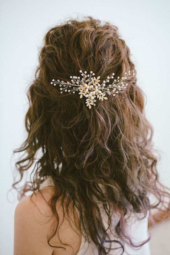 Gold Hair Comb, Gold Leaf Hair Comb, 、gold Headpiece, Gold  display picture 1