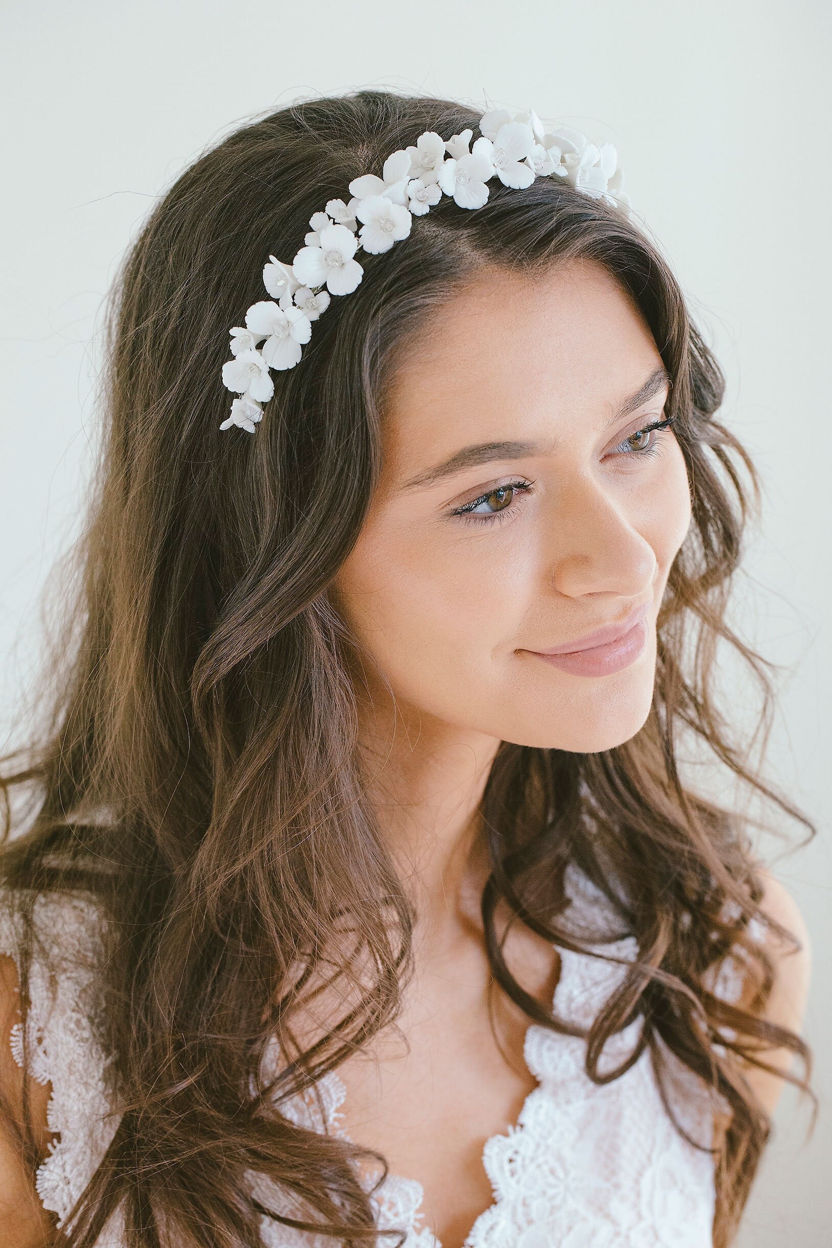 White Flower Headband Tiara Flower Girl Headband Wedding Etsy