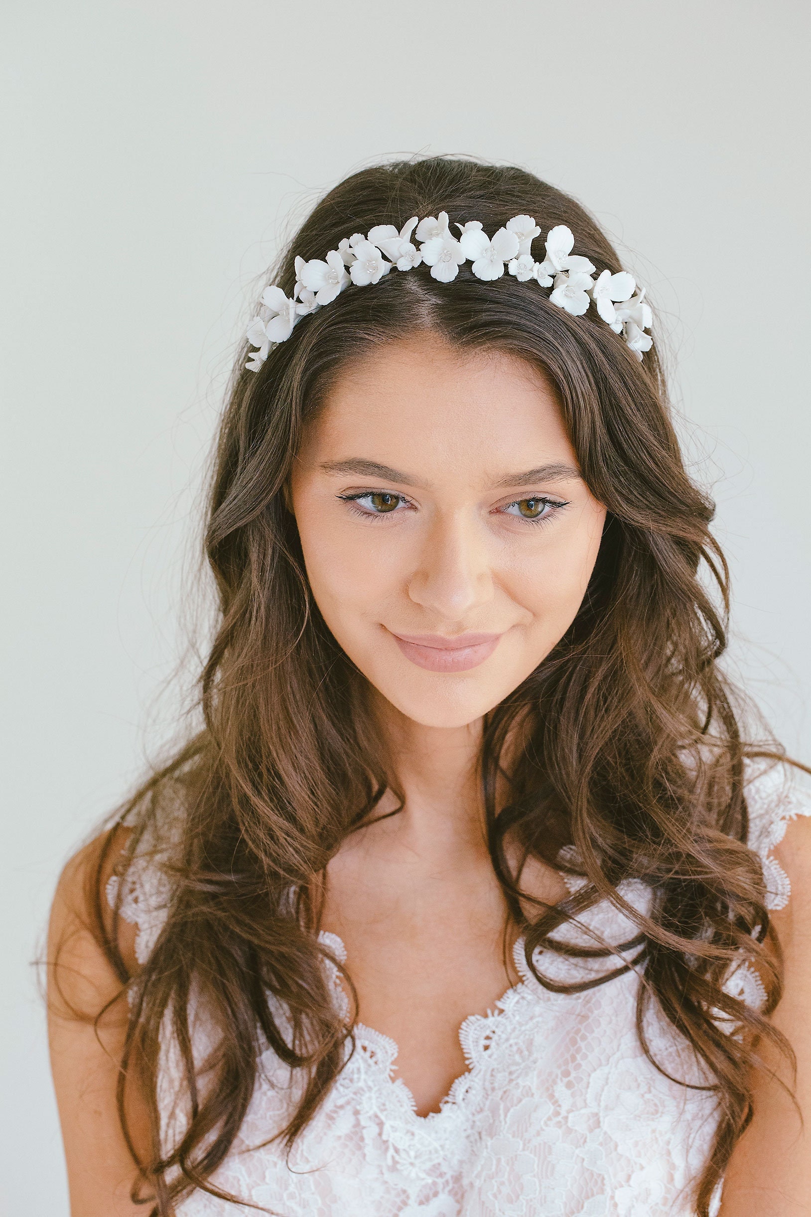 White Flower Headband Tiara Flower Girl Headband Wedding Etsy