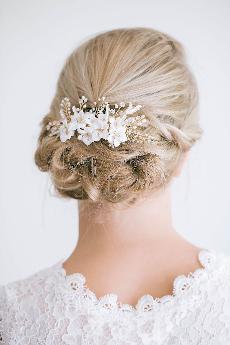 Bridal Floral Hair Comb, Ivory Flower Hair Comb, Bridal Hair Flower, Flower Hair Vine, White Flower Comb, Gold Flower Hair Comb, Camellia image 1