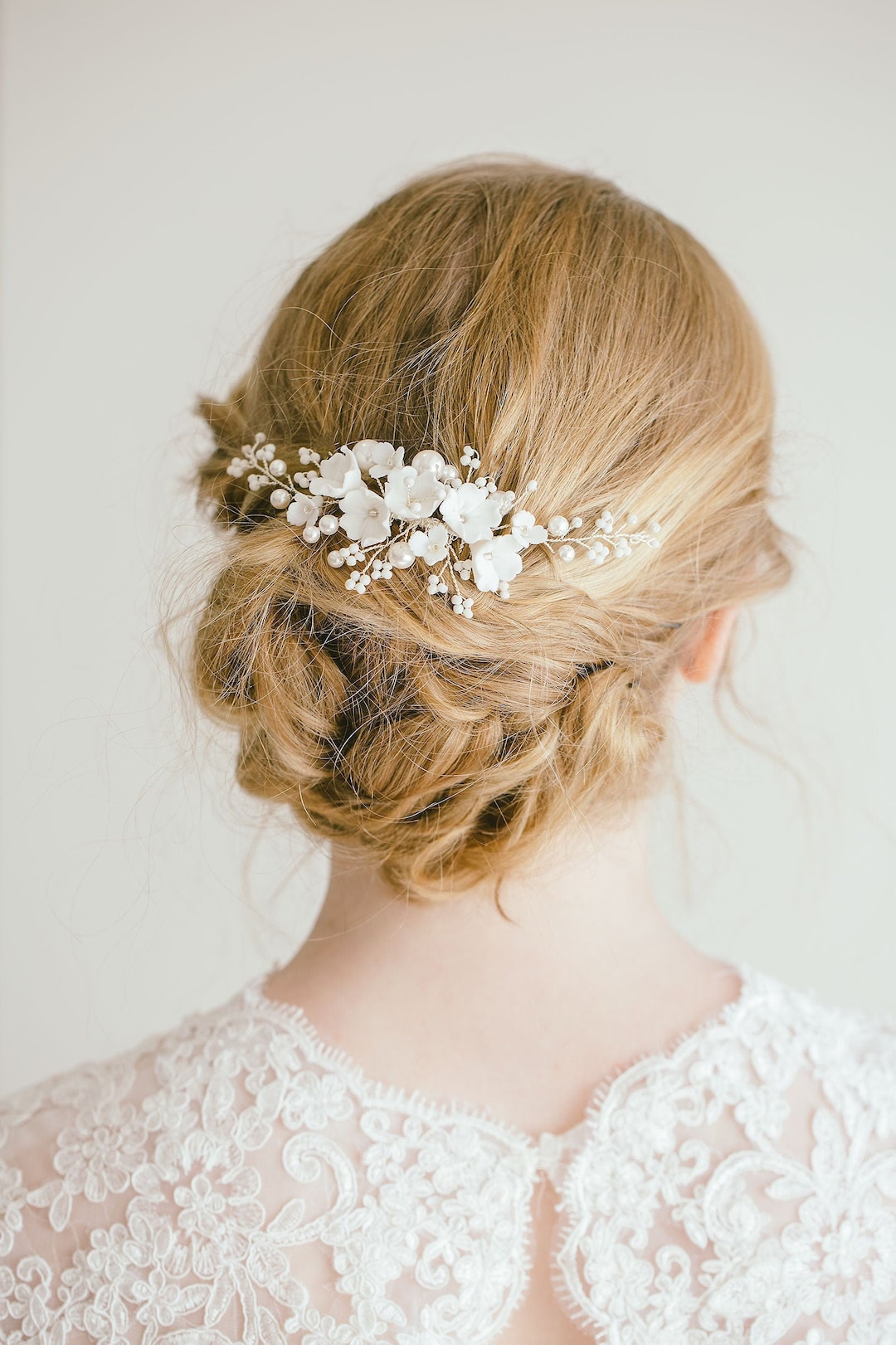 Bridal White Flower Hair Comb Hair Vine, Floral Bridal Hair Comb ...