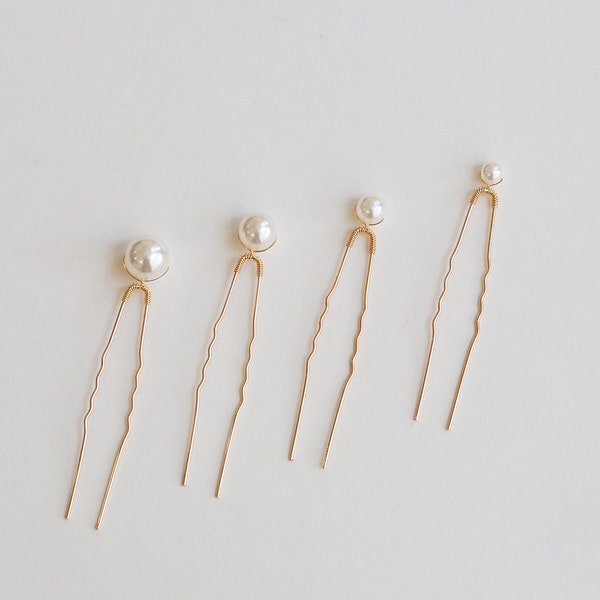 Bridal Pearl Silver Gold Hair Pin Set, Wedding Pearl Hair Accessory, Single Pearl Mix Size Hair Pins, Ivory Pearl Pins, "Amryn Pins"