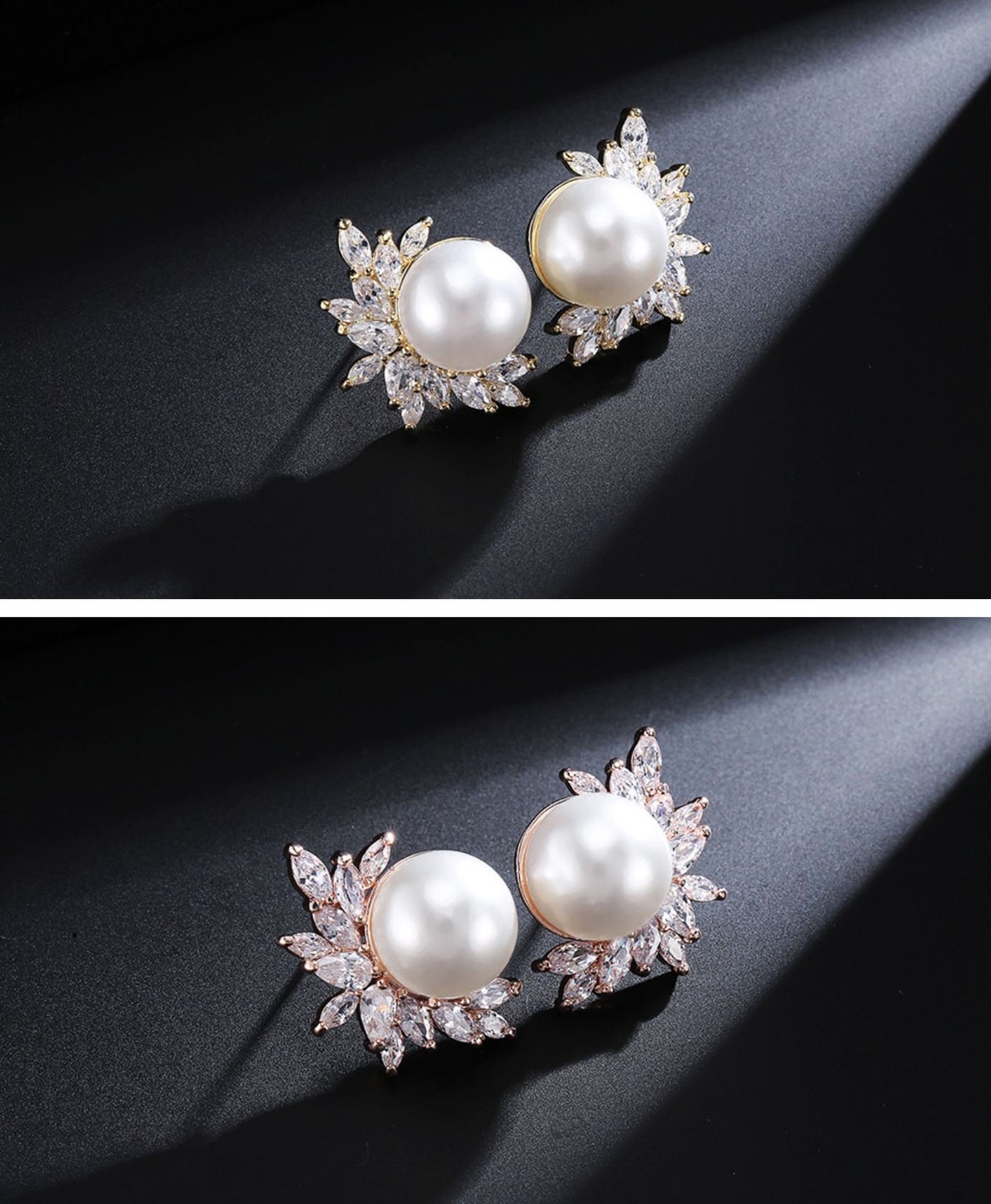 Bridal Crystal Pearl Stud Earrings Crystal Wedding Earrings | Etsy