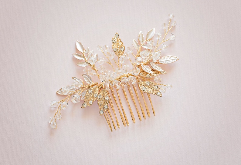 Gold Hair Comb, Gold Leaf Hair Comb, Silver Hair Comb, Gold headpiece, Gold leaf comb, Bridal hair comb, Prom Hair Comb, Wendy Gold