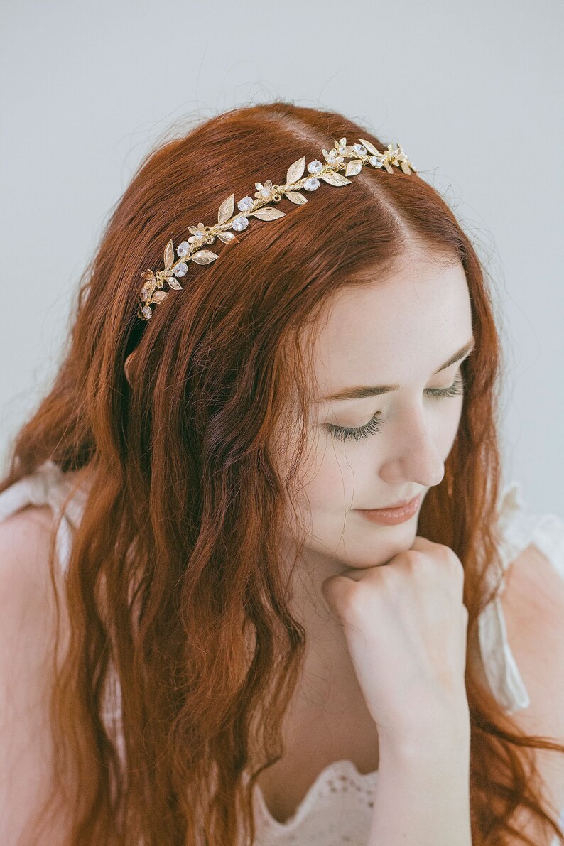 Bridal Gold Leaf Headband Tiara Boho Vintage Bridal Gold Etsy