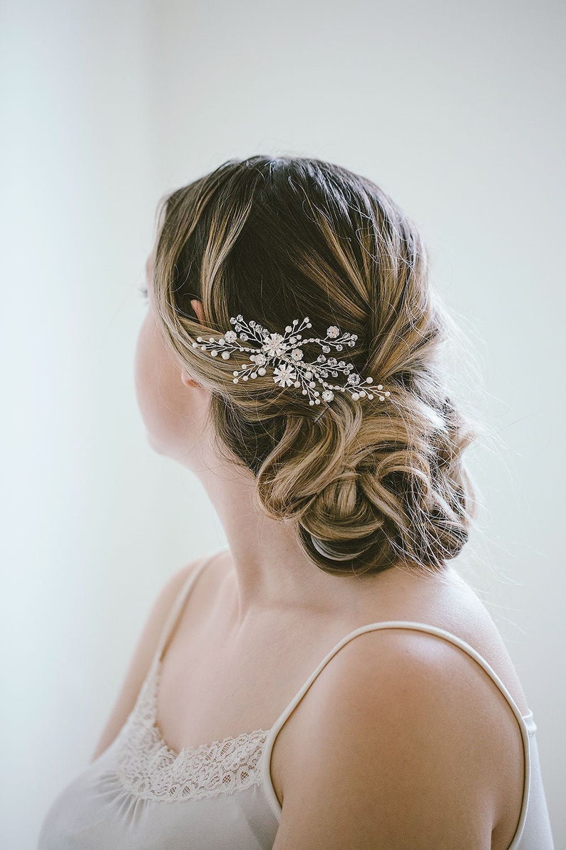Bridal Side Comb Rhinestone Hair Comb Silver Flower Comb Etsy