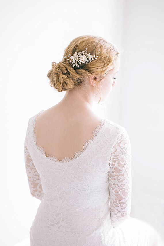 Blüten-Haarkamm Braut Hochzeit Gold - Floraler Seitenkamm Für Frauen & Mädchen