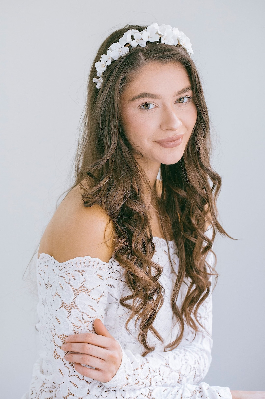 White Flower Wedding Headband Tiara, Statement Wedding Tiara, Wedding