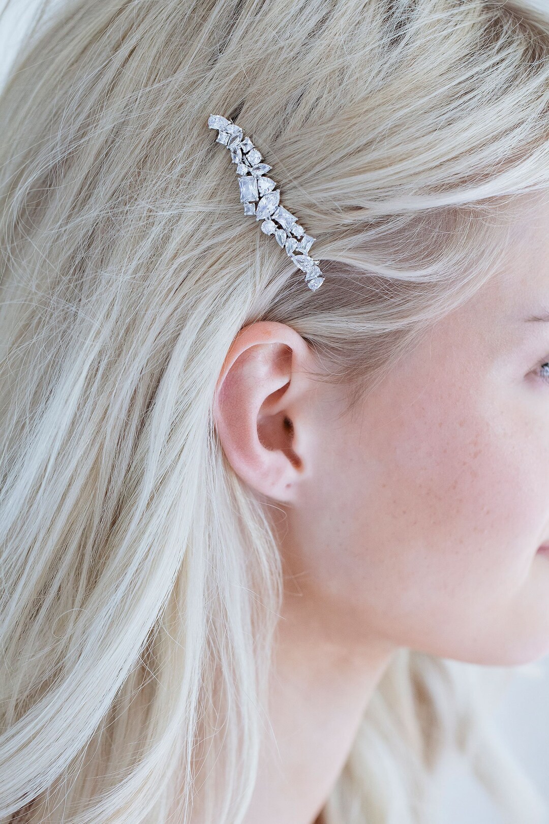 Crystal Clip, Bridal Side Hair Clip, Wedding Silver Headpiece