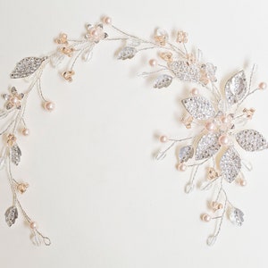 Bridal Flower Headband Crystal Rose Gold, Bridal Flower Wreath, Wedding Flower Headband, Bridal Headband, Flower Headband, &quot;Sophia&quot;
