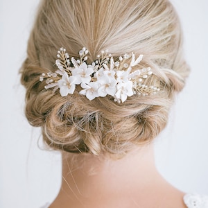 Bridal Floral Hair Comb, Ivory Flower Hair Comb, Bridal Hair Flower, Flower Hair Vine, White Flower Comb, Gold Flower Hair Comb, Camellia image 2