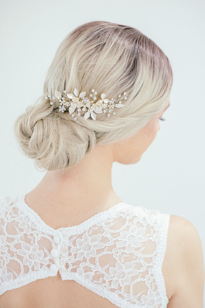 Bridal Champagne Wedding Hair Comb, Champagne Hair Comb, Flower Side Comb, Beige Flower Comb, Wedding Headpiece, Helena image 1