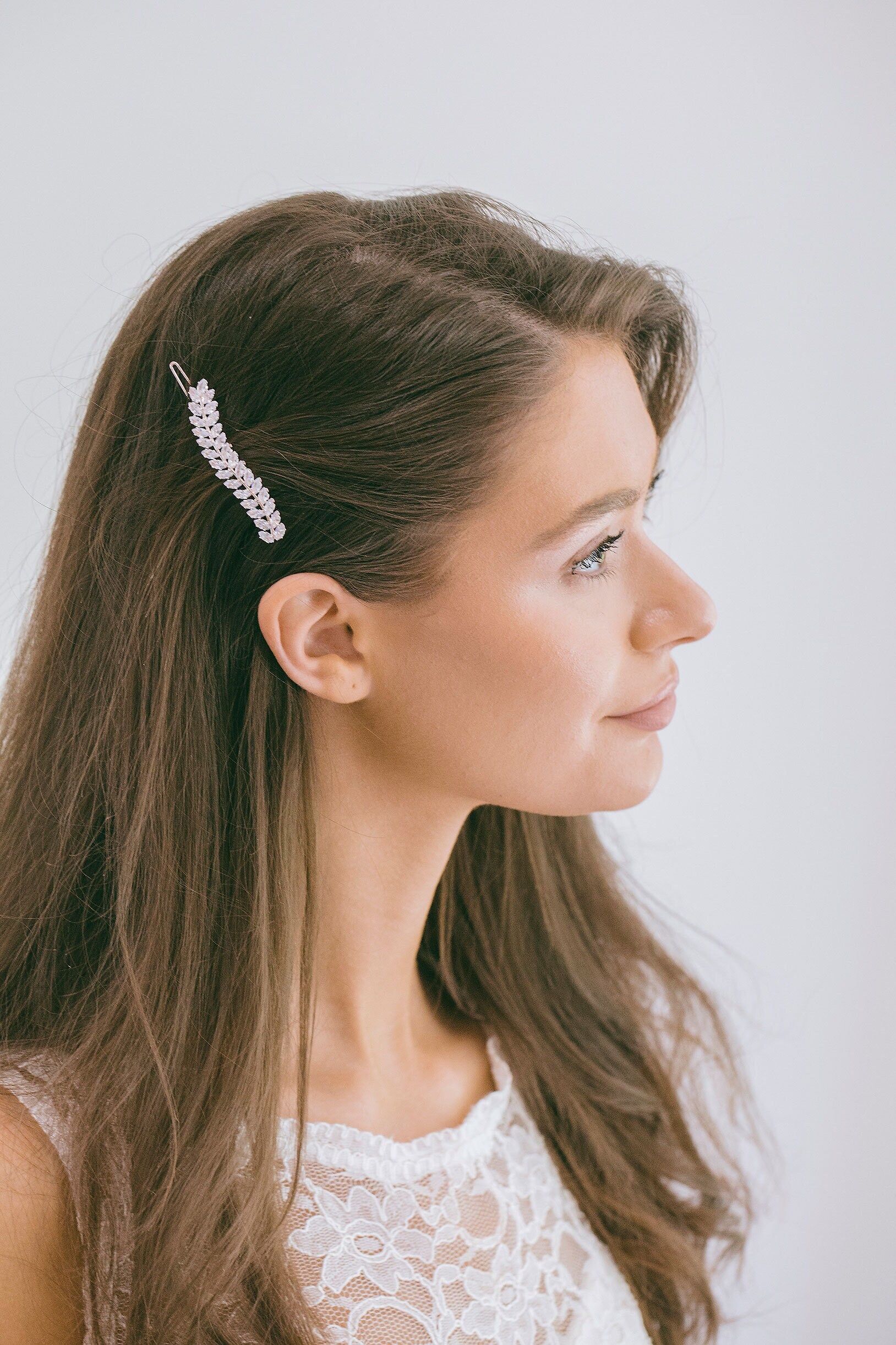 Bridal Crystal Hair Clip, Crystal Leaf Hair Clip, Bridal