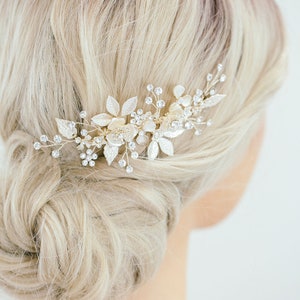 Bridal Champagne Wedding Hair Comb, Champagne Hair Comb, Flower Side Comb, Beige Flower Comb, Wedding Headpiece, Helena image 3