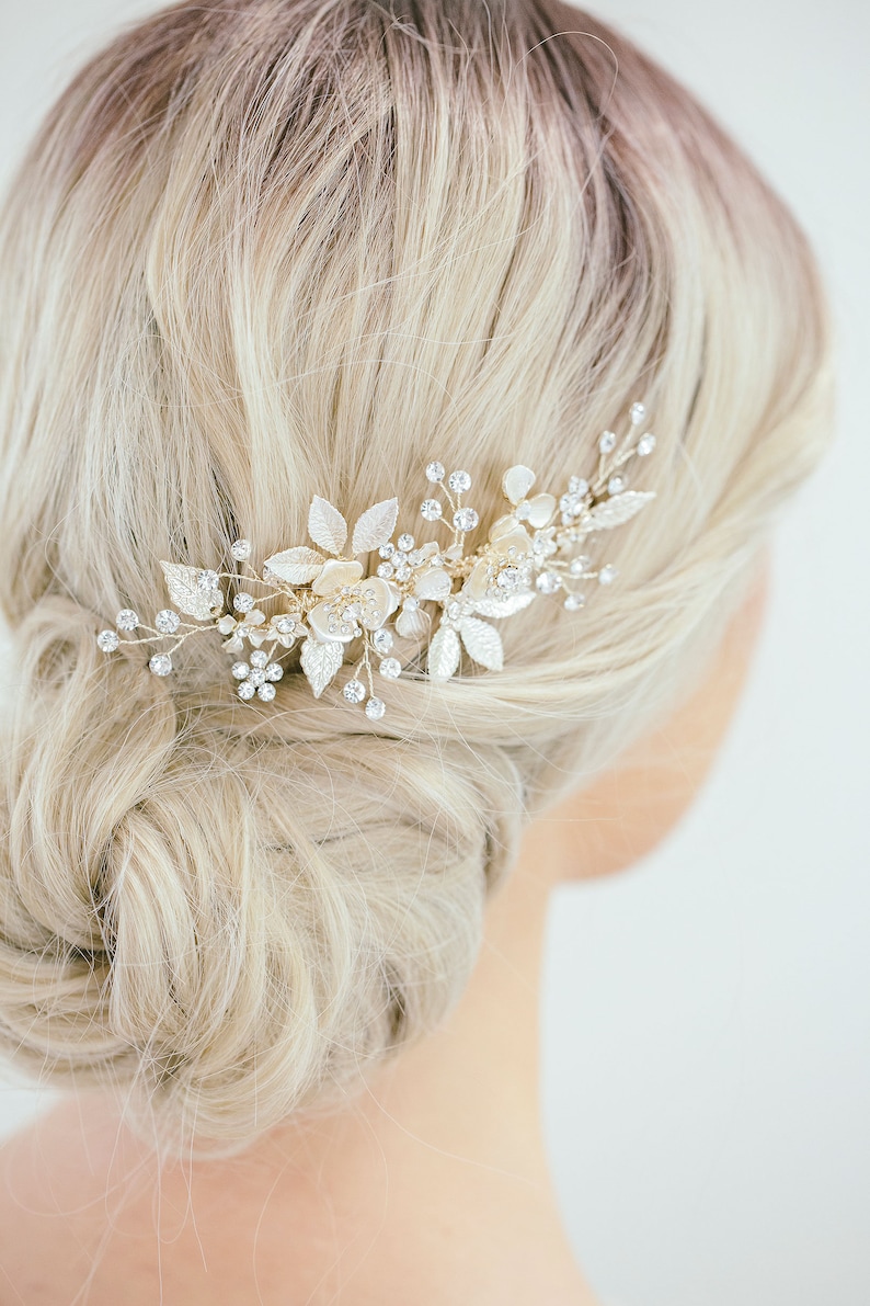 Bridal Champagne Wedding Hair Comb, Champagne Hair Comb, Flower Side Comb, Beige Flower Comb, Wedding Headpiece, Helena image 3