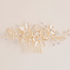 Bridal Champagne Wedding Hair Comb, Champagne Hair Comb, Flower Side Comb, Beige Flower Comb, Wedding Headpiece, Helena Champagne