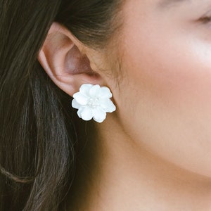 Floral Stud Earrings, Bridal Flower Stud Earrings, Lightweight Wedding Earrings, Clay Flower Earrings, Bridesmaid Flower Earrings, Zen image 2
