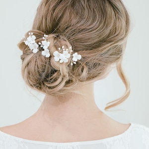 Bridal White Flower Hair Pin Set, Bridal Floral Hair Pins, Flower Hair Vine, Bridal Hair Pins, Floral Headpiece, Hattie Pin image 4