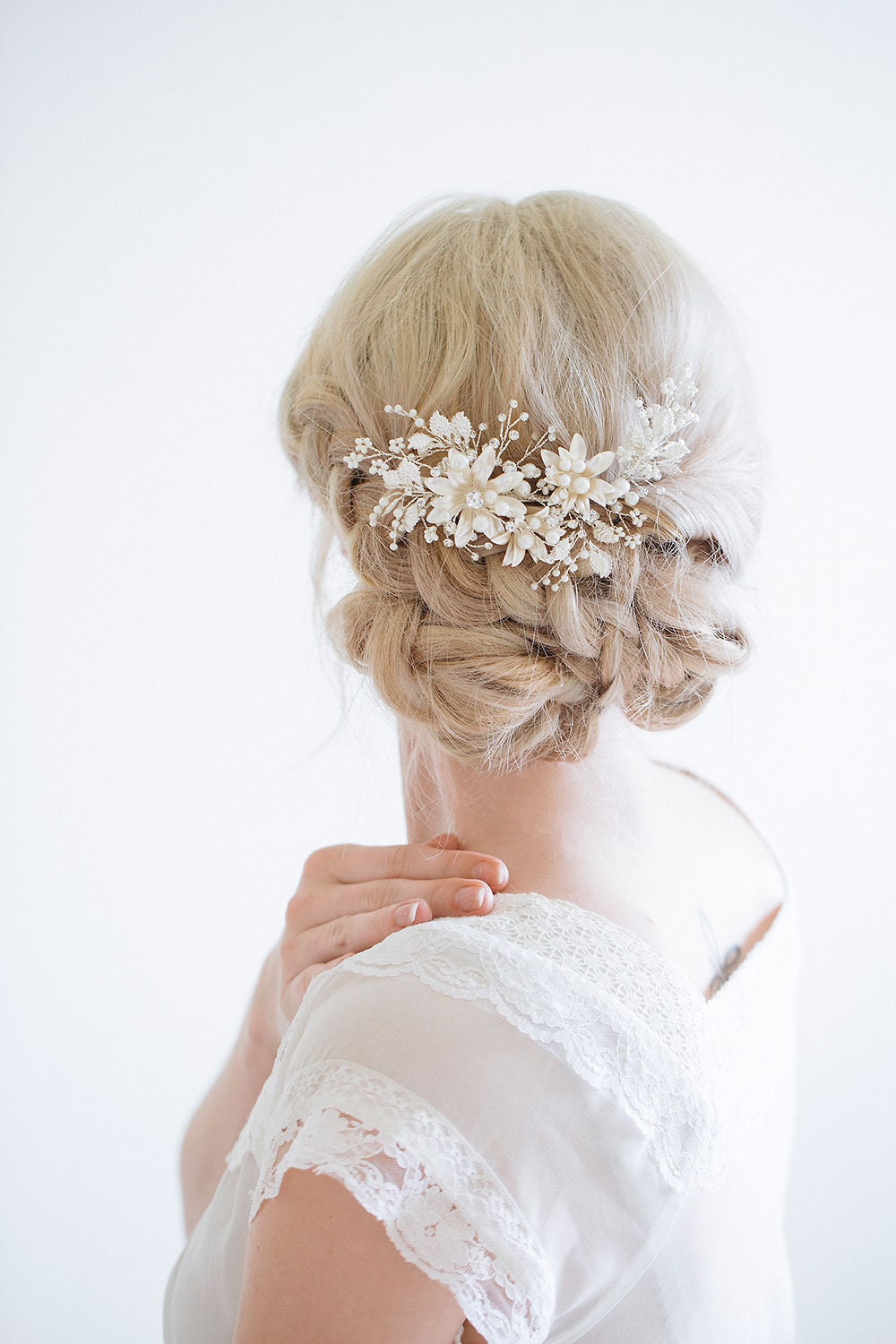 Bridal Silver Flower Pearl Crystal Hair Clip, Flower Hair  display picture 1