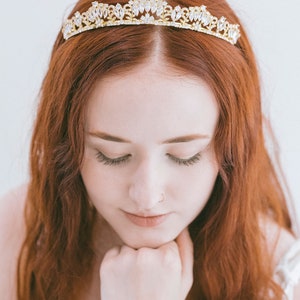 Bridal Crown Tiara Hair Down Gold Rose Gold Silver, Wedding Crown Headband, Bridal Tiara, Wedding Headpiece, Bridal CZ Crown, Vienna image 9