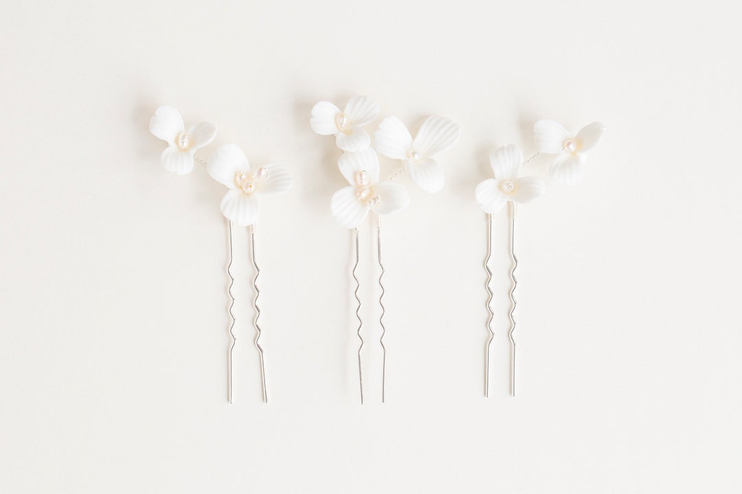 Wedding White Flower Hair Pin, Bridal Flower Pins, Flower Girl Hair