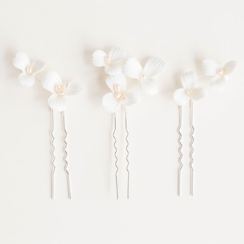 White Flower Hair Pins Formal Bridal Hair Accessories Floral Etsy