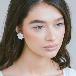 Floral Stud Earrings, Bridal Flower Stud Earrings, Lightweight Wedding Earrings, Clay Flower Earrings, Bridesmaid Flower Earrings, Zen image 3